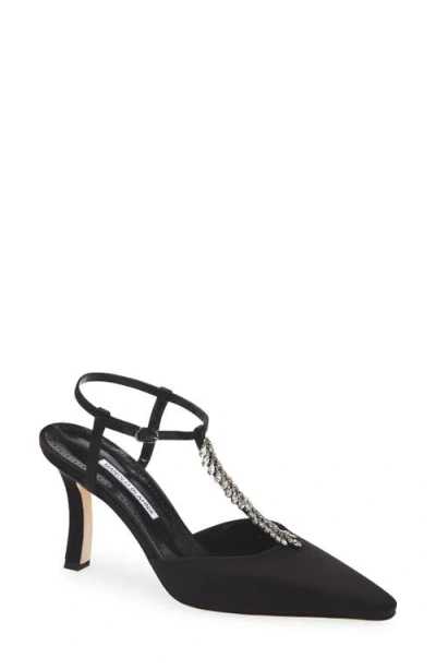 Manolo Blahnik Sufik Crystal Embellished T-strap Pump