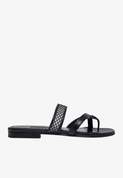 Manolo Blahnik Sulnaflat Nappa Leather Sandals In Black
