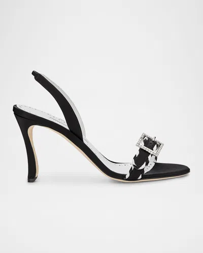 Manolo Blahnik Sumbasan Embellished-buckle Slingback Sandals In Black