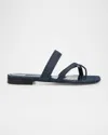 Manolo Blahnik Susa Chambray Crisscross Flat Sandals In Purple