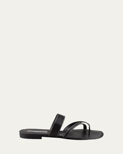 Manolo Blahnik Susa Crisscross Metallic Flat Sandals In 0015 Blck