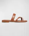 Manolo Blahnik Susa Crisscross Metallic Leather Flat Sandals In Luggage