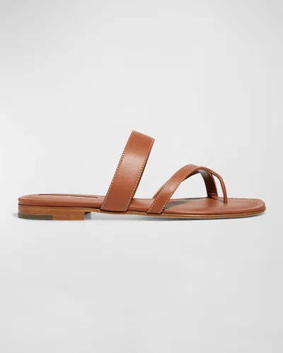 MANOLO BLAHNIK SUSA FLAT LEATHER SANDALS