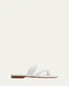Manolo Blahnik Susa Flat Leather Sandals In White