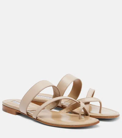 Manolo Blahnik Susa Leather Thong Sandals In Brown