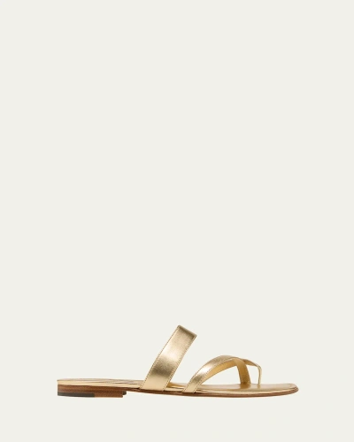 Manolo Blahnik Susa Metallic Crisscross Flat Sandals In Gold