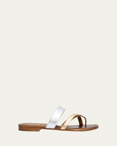 Manolo Blahnik Susa Metallic Leather Crisscross Flat Sandals In Multi