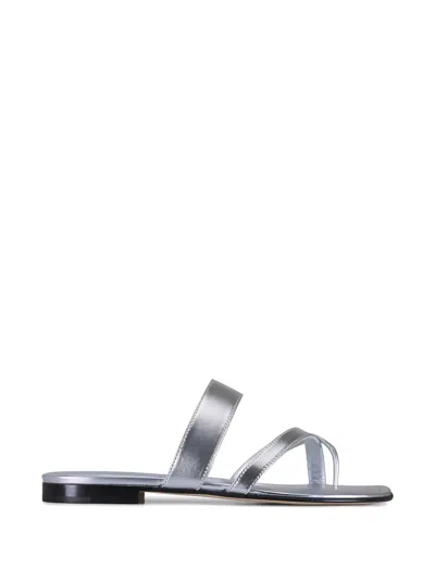Manolo Blahnik Susa Metallic-effect Toe-strap Sandals In Gray