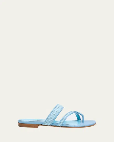 MANOLO BLAHNIK SUSARA WOVEN FLAT SLIDE SANDALS