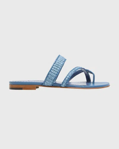 Manolo Blahnik Susara Woven Flat Slide Sandals In Blue