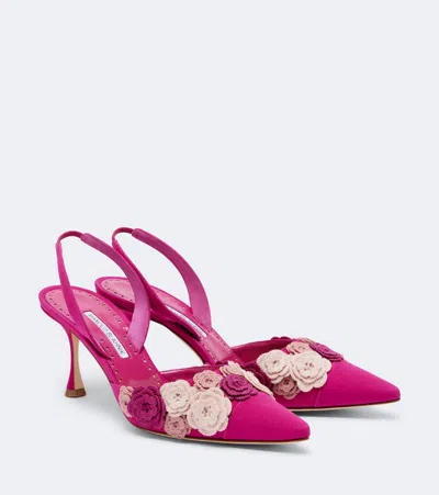 Manolo Blahnik Svemuta Floral-appliqué Slingback Pumps In Pink