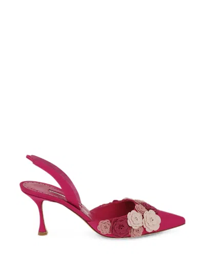Manolo Blahnik Svemutasli Floral-embellished Slingback Pumps In Pink