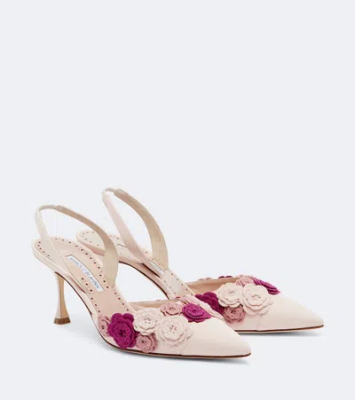 Manolo Blahnik Svemutlasi Floral-appliqué Slingback Pumps In Pink