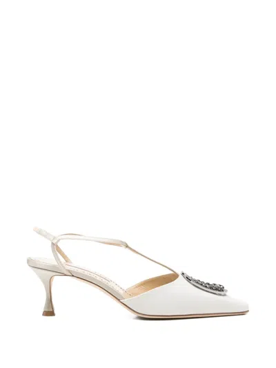 Manolo Blahnik Takal Embellished Sandal In White