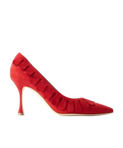 Manolo Blahnik Tamak 90 Appliquéd Suede Pumps In Red
