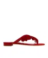 Manolo Blahnik Red Suede Tamako Thong Slippers In Red