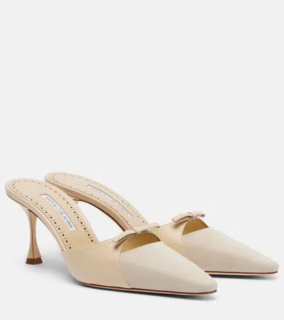 Manolo Blahnik Tapidpla Leather And Suede Mules In Neutral