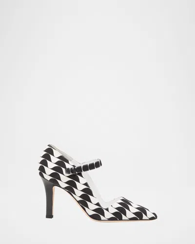 Manolo Blahnik Tarazona Bicolor Mary Jane Pumps In Animal Print