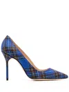 Manolo Blahnik Tartan Leather Pumps In Blue
