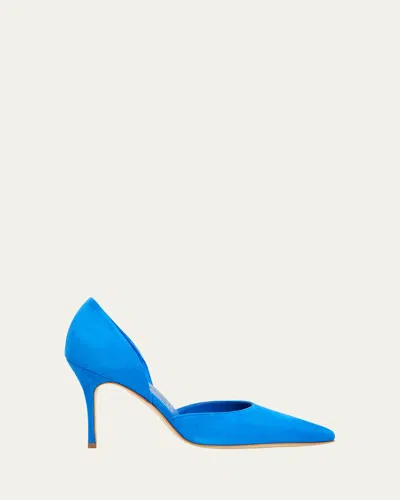 Manolo Blahnik Taylerbinu Suede D'orsay Pumps In Blue