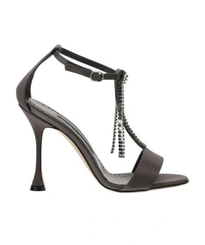 Manolo Blahnik T-bar Crystal-strap Sandals In Black