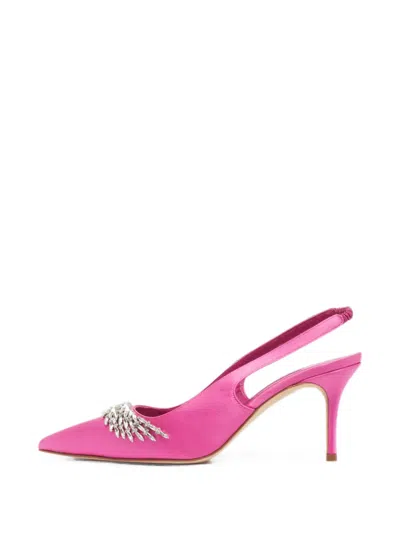 Pre-owned Manolo Blahnik Terala Crystal-embellished Slingback Pumps In Pink