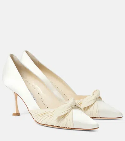 Manolo Blahnik Terka Bow-detail Satin Pumps In White