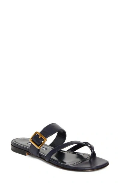 Manolo Blahnik Thalusa Flat Sandal In Navy