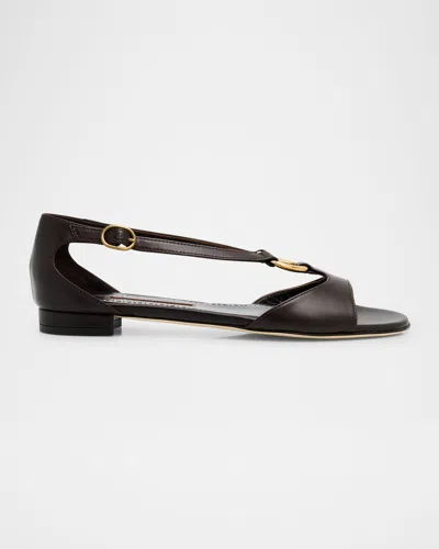 Manolo Blahnik Theodo T-strap Leather Sandals