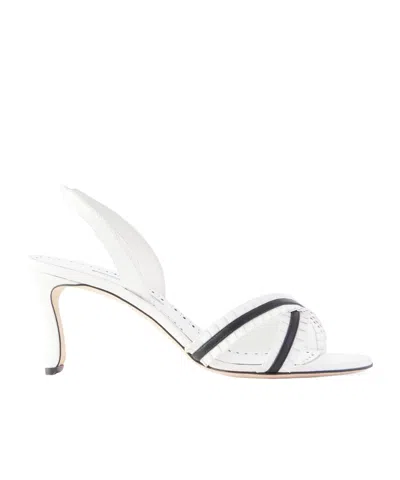 Manolo Blahnik Volusan 70 Ruffled Leather Sandals In White