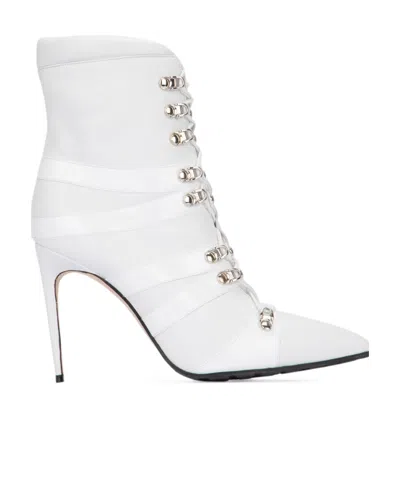 Manolo Blahnik Tie A Pointed Short Boot In White