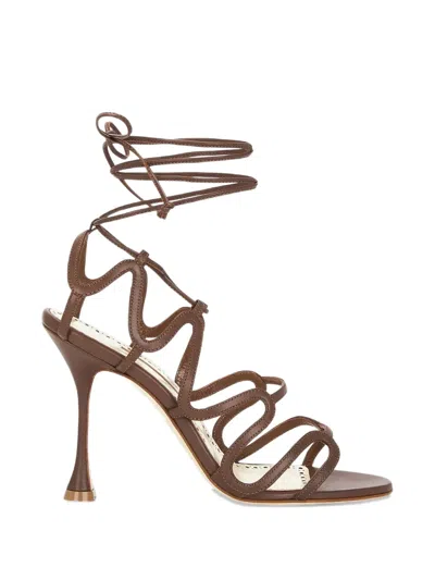 Manolo Blahnik Tie-detail Leather Sandals In Brown