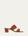 Manolo Blahnik Tituba Leather Buckle Slide Sandals In Brown