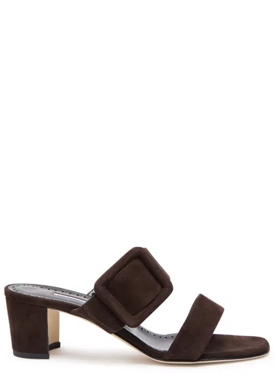 Manolo Blahnik Titubanew 50 Suede Sandals In Brown