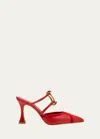 Manolo Blahnik Tituta Leather Ornament Mule Pumps In Red Multi