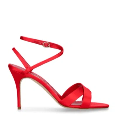 Manolo Blahnik 90mm Tormenfa Satin Sandals In Birght Red