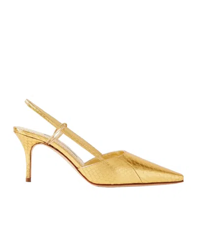 Manolo Blahnik Touki 70 Metallic Elaphe Slingback Pumps In Gold