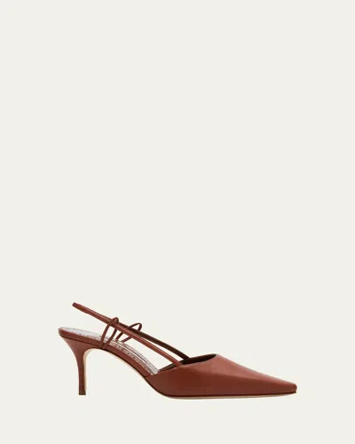 Manolo Blahnik Touki Leather Slingback Pumps In Brown