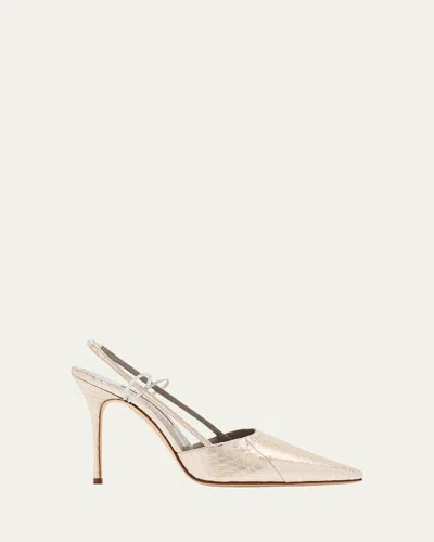 Manolo Blahnik Touki Metallic Snake Slingback Pumps In Nude