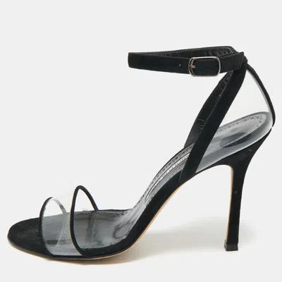Pre-owned Manolo Blahnik Transparent Pvc And Suede Ankle Strap Sandals Size 38