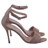 Manolo Blahnik Tres Ankle Strap Sandal Heels In Metallic Gold Glitter In Pink