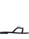 Manolo Blahnik Trinamu Crystal-embellished Satin Flat Sandals In Black
