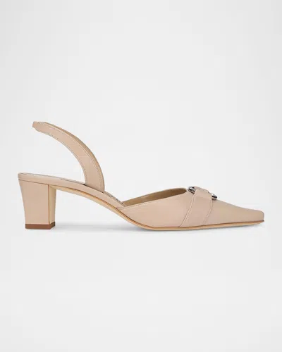 Manolo Blahnik Trixa 50mm Leather Slingback Pumps In Neutral