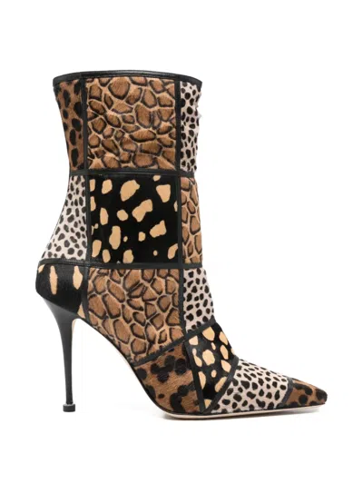 MANOLO BLAHNIK TRULONA PATCHWORK STILETTO ANKLE BOOTS