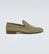 Manolo Blahnik Truro Leather-trimmed Suede Loafers In Green