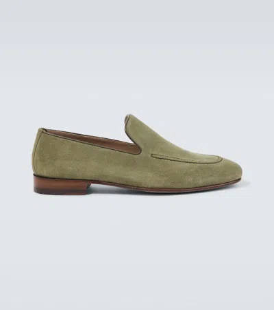 Manolo Blahnik Truro Leather-trimmed Suede Loafers In Green