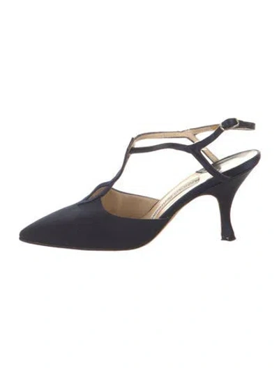 Pre-owned Manolo Blahnik T-strap Pumps In Blue