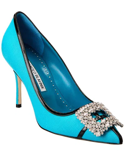 Manolo Blahnik Tuberian 90 Linen & Leather Pump In Blue