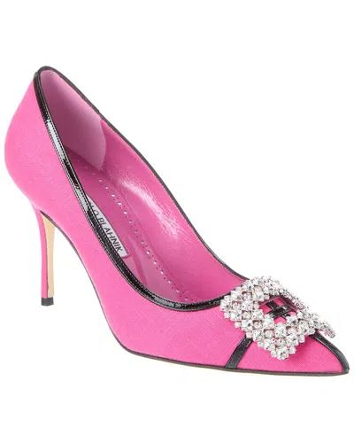 Manolo Blahnik Tuberian 90 Linen & Leather Pump In Pink