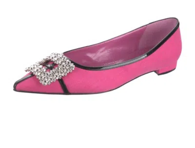 Manolo Blahnik Tuberian Linen & Patent Flat Sandal In Pin In Pink